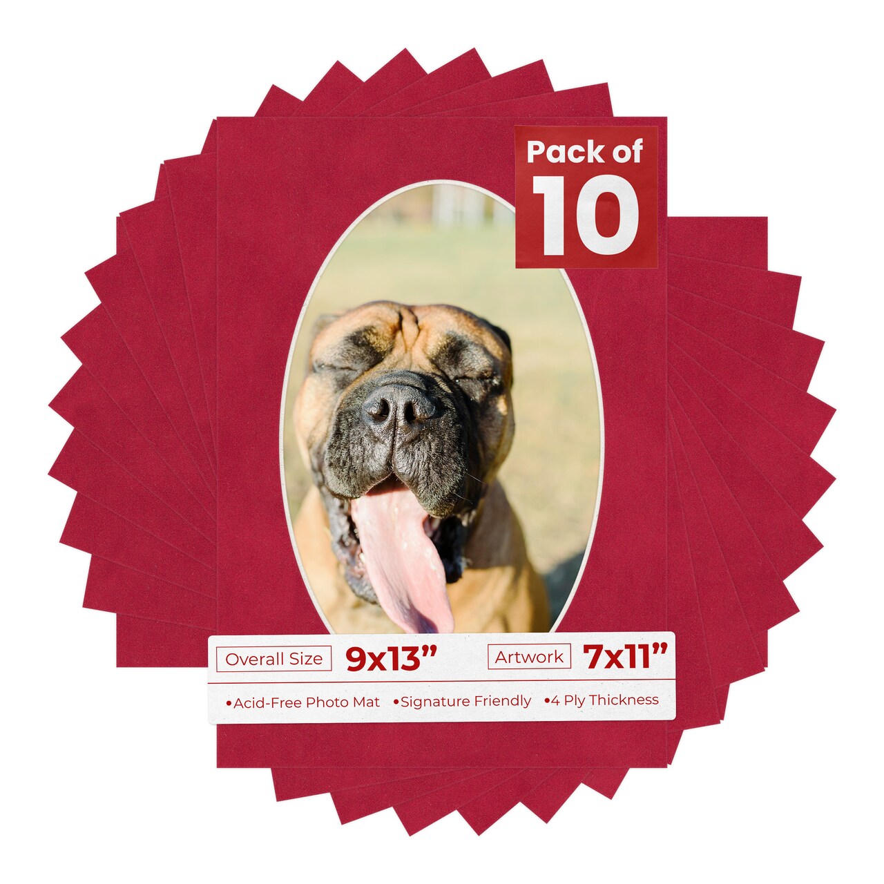 Red Suede Mat Board for 9x13 Frames - Oval Opening for 7x11 Photos